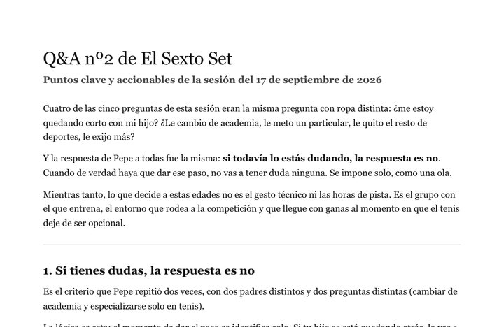 Primera página del resumen del Q&A de septiembre de El Sexto Set
